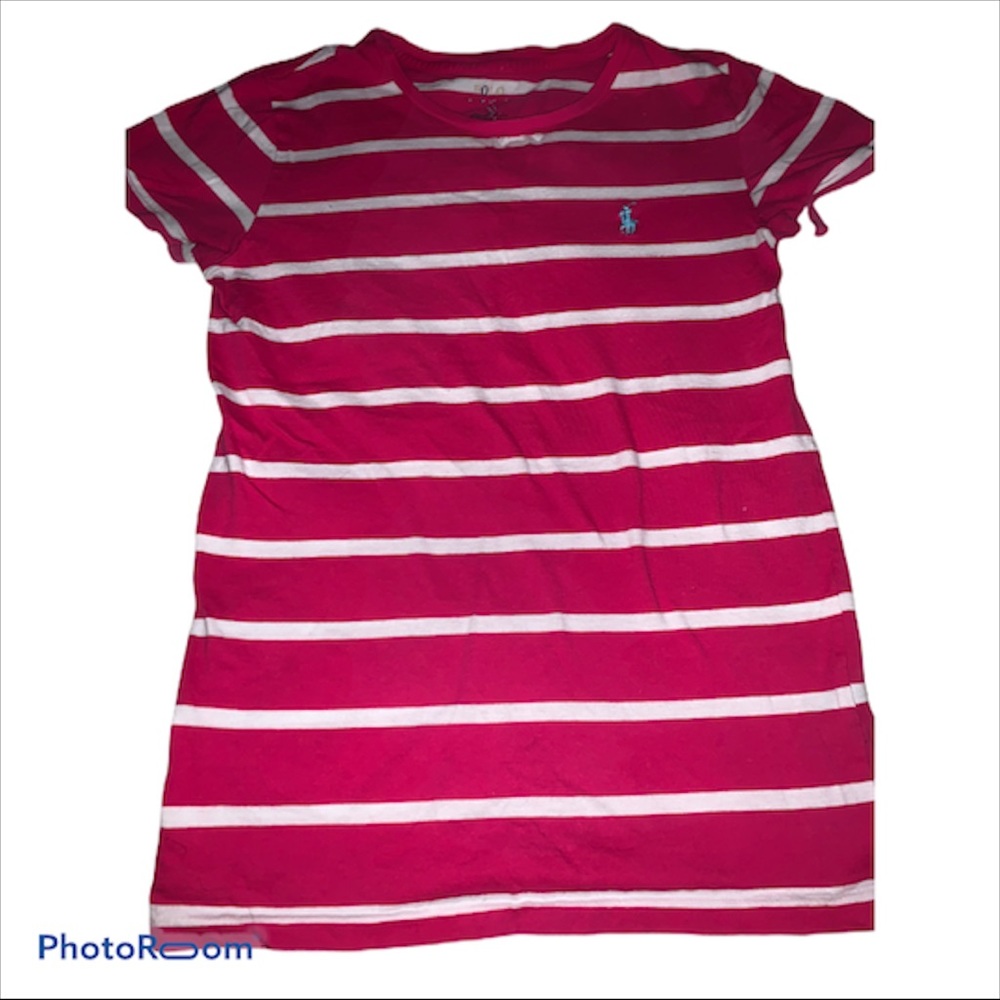 Polo pink and white striped tee w/ blue horse